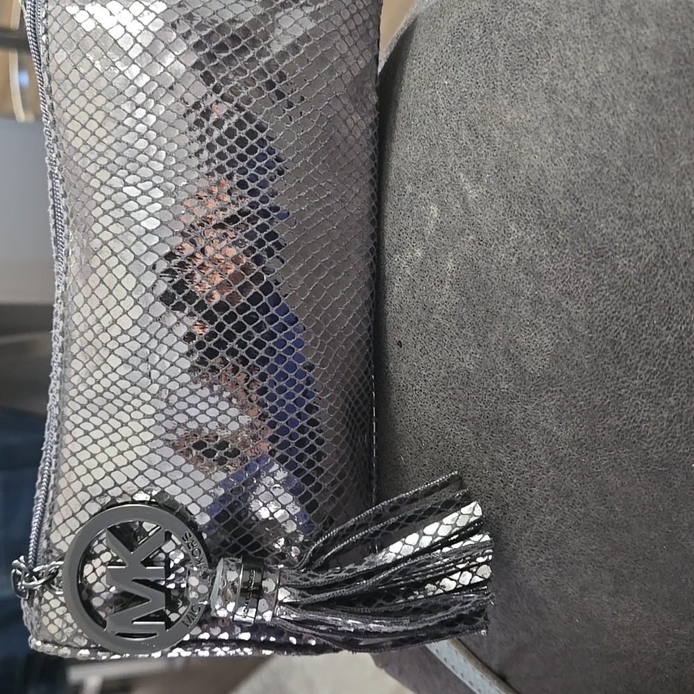 Michael Kors  Silver Snakeskin Clutch